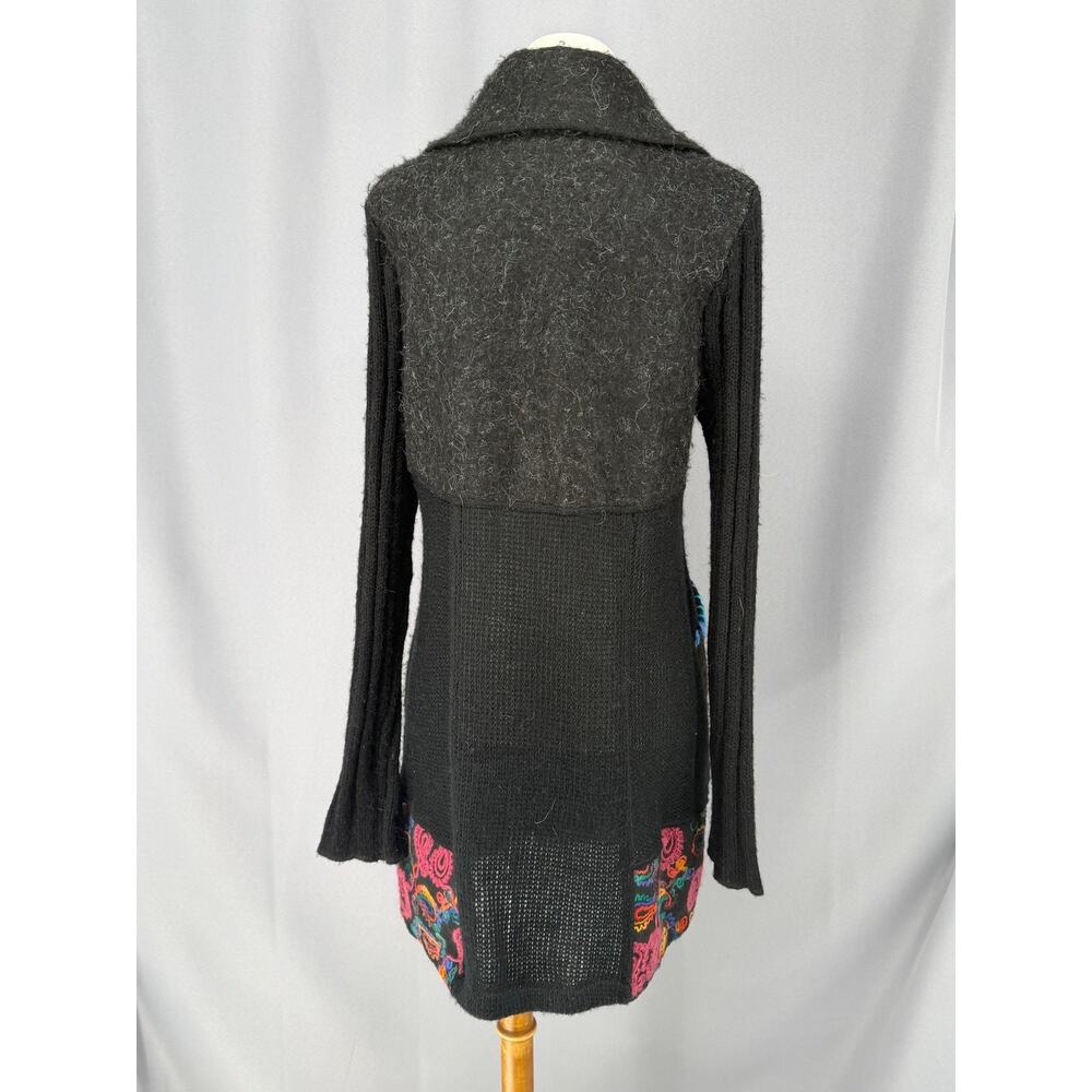 Sioni Cardigan Sweater Womens Large Black Paisley Embroidered Boho Wool Knit - Picture 4 of 13